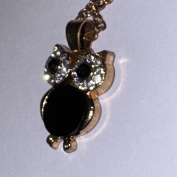 19" Rose Gold Plated Onyx and Cz. Owl Necklace - Picture 13 of 13